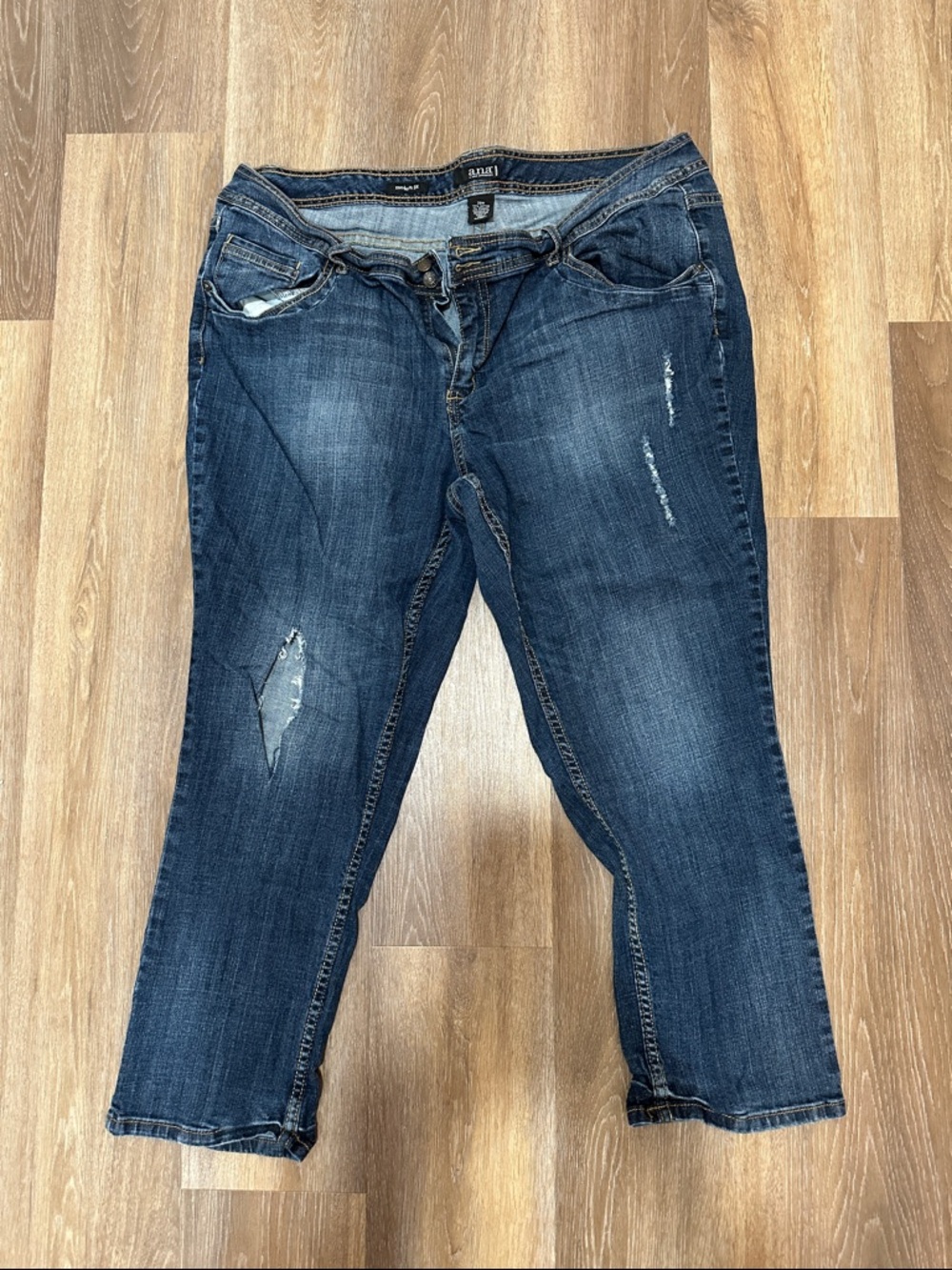 a.n.a Dark Blue Distressed Cropped Jeans